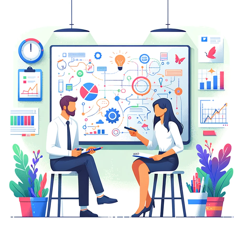 man and woman doing brains storming